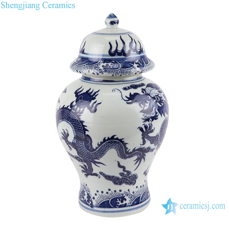 blue and White Porcelain Dragon Pattern Ceramic Storage Ginger Temple Jars