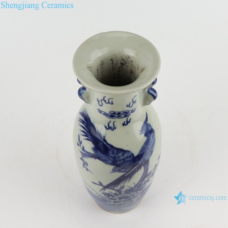 RZGC18-A-B-C-D Blue and White Porcelain Flower Bird Character Motif Fish Tail Porcelain Table Vase