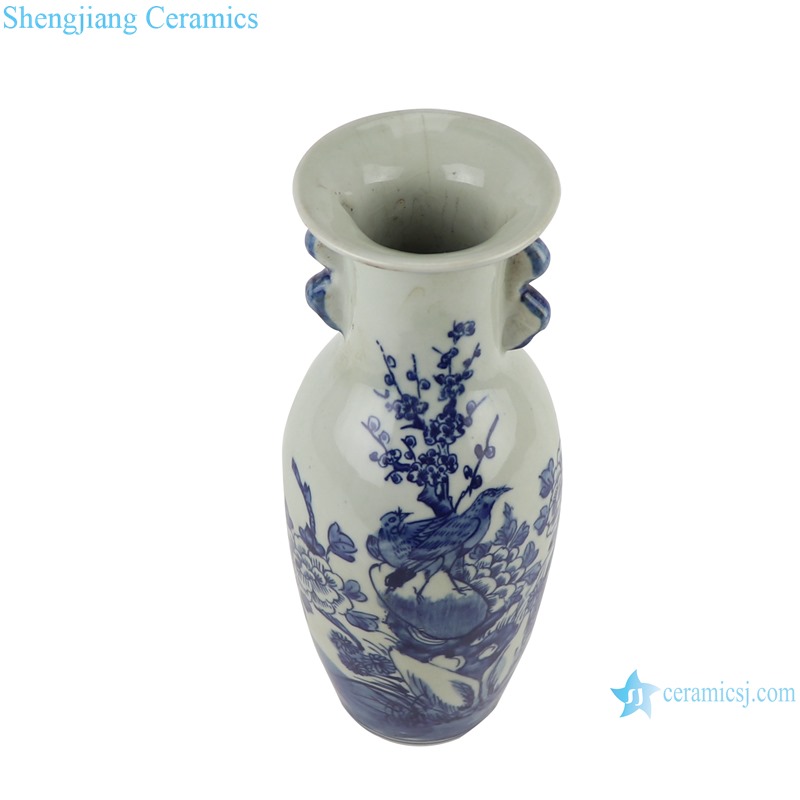 RZGC18-A-B-C-D Blue and White Porcelain Flower Bird Character Motif Fish Tail Porcelain Table Vase