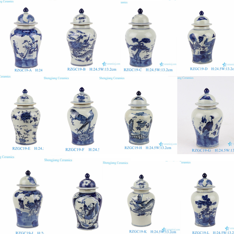 Blue and white Porcelain Animal Dragon Landscape Character Ancestor Lidded Jar Storage container