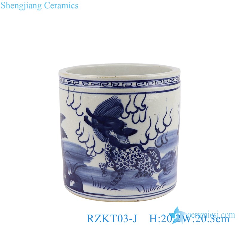 Jingdezhen Blue and white Porcelain kyli Motif Round Ceramic Table Container Pen Holder 