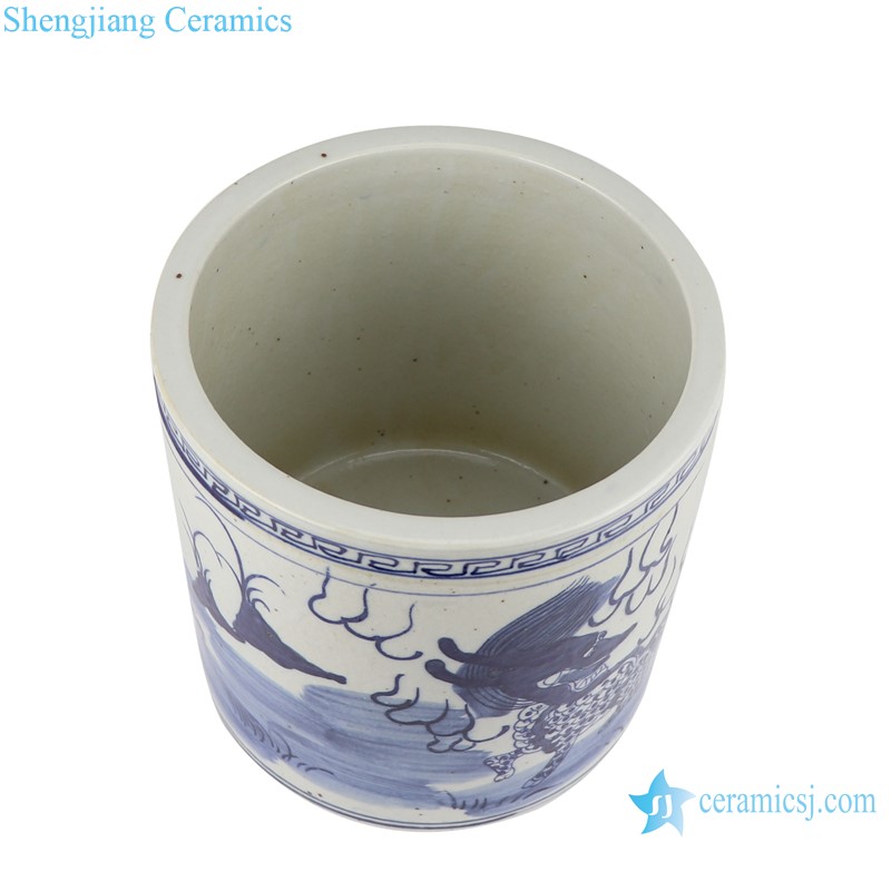 RZKT03-J Jingdezhen Blue and white Porcelain kyli Motif Round Ceramic Table Container Pen Holder