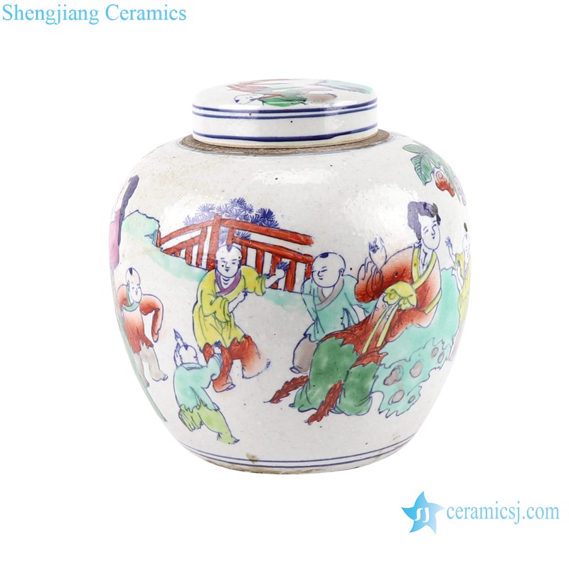 Porcelain Famille rose Character Open Window Antique Floral pattern Ceramic Pot Ancestor Jars