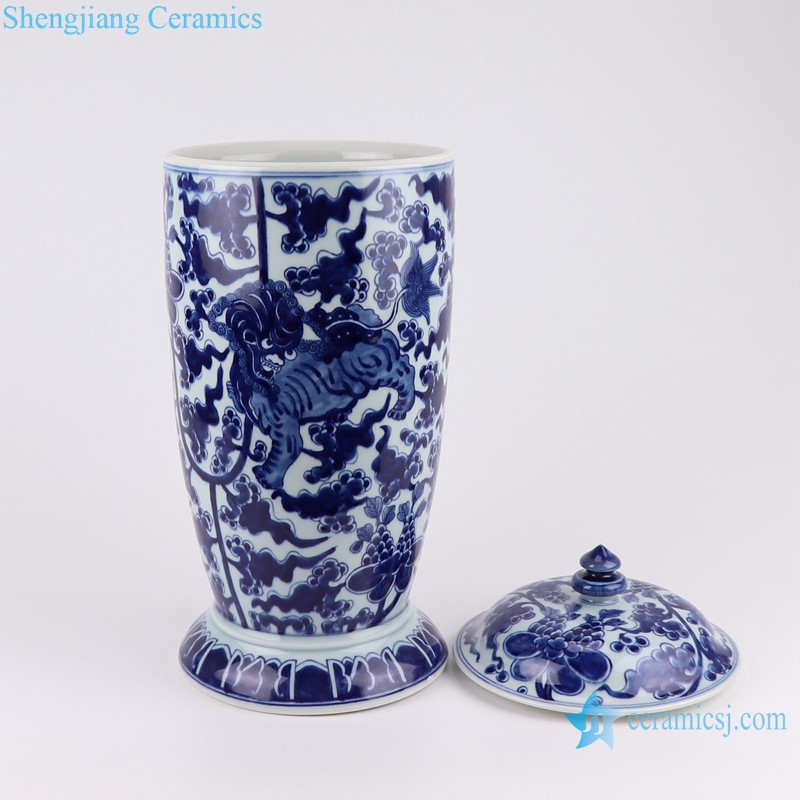 RZOE03-A-B Porcelain Winding Leaf Kylin Pattern Antique Contending colors Floral Print Storage Ceramic Ginger Lidded Jars