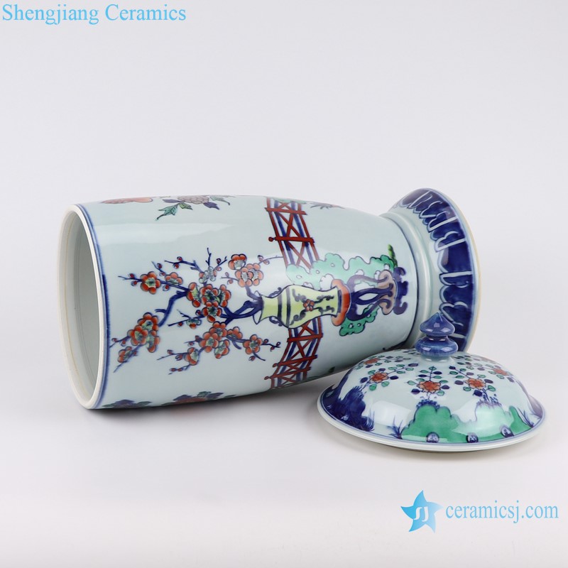 RZOE03-A-B Porcelain Winding Leaf Kylin Pattern Antique Contending colors Floral Print Storage Ceramic Ginger Lidded Jars