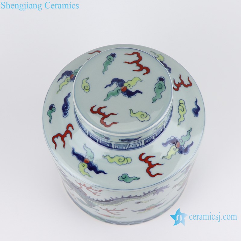 RZOE04 Contending Colorful Dragon Pattern Porcelain straight storage jars Ceramic Tea Canister