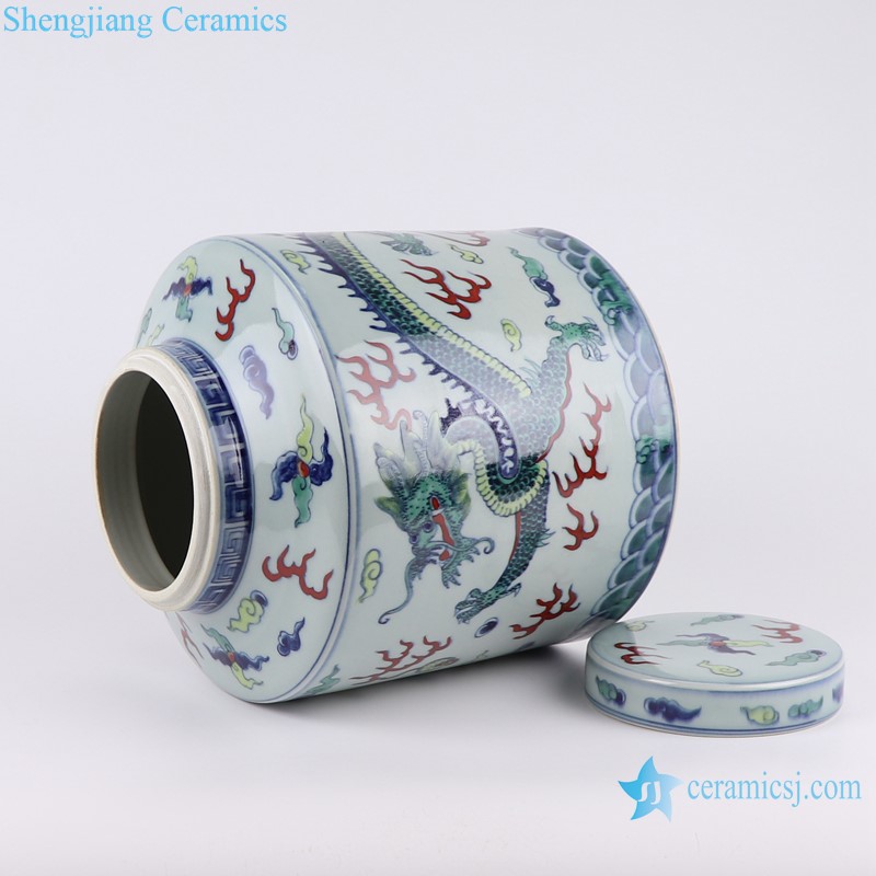RZOE04 Contending Colorful Dragon Pattern Porcelain straight storage jars Ceramic Tea Canister