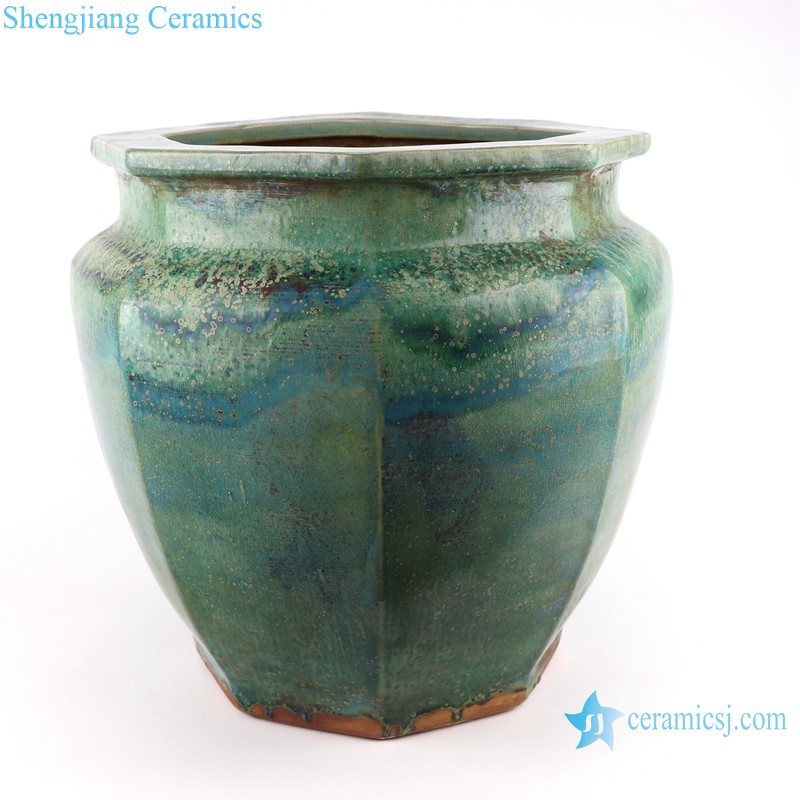 RZSP33 Antique Porcelain Kiln Turns green Color Glazed Octahedron Ceramic Planter Home Garden Pot