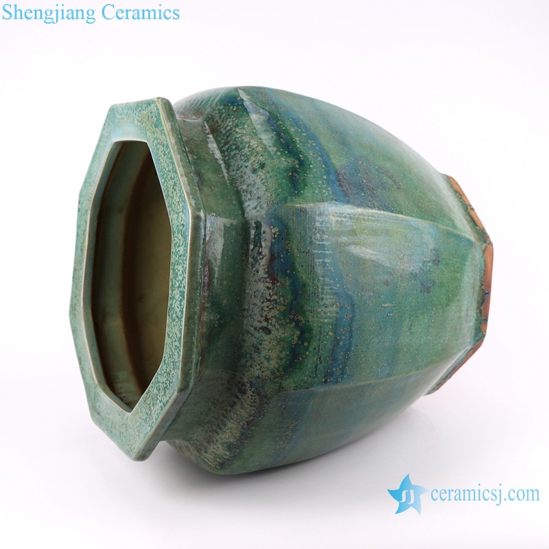 RZSP33 Antique Porcelain Kiln Turns green Color Glazed Octahedron Ceramic Planter Home Garden Pot