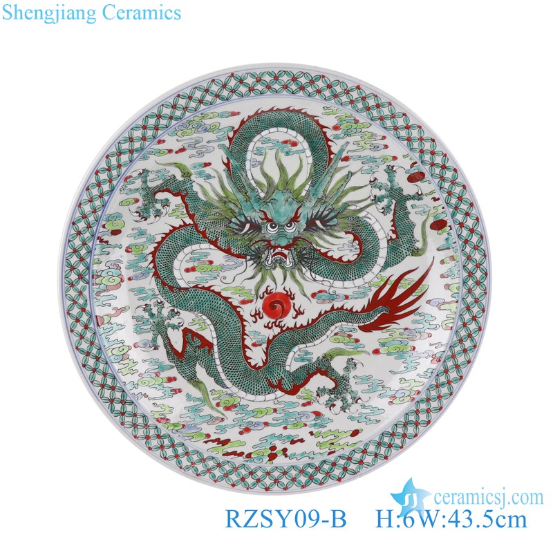 17 inch colorful Dragon Antique Contrasting color Ceramic Decorative Display Plate