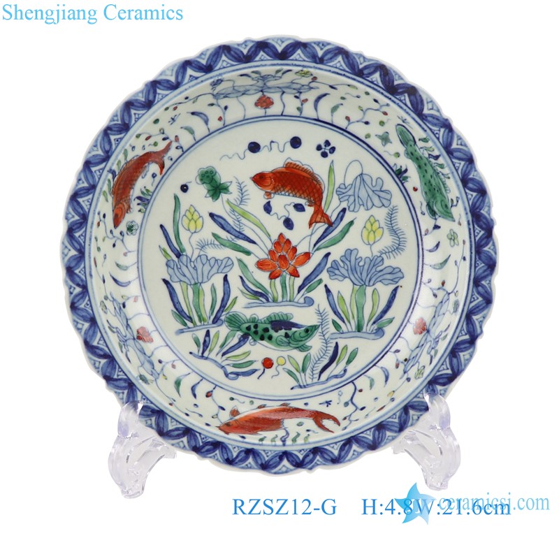 RZSZ12-G 8.5inch Ceramic Contrasting colors  Fish design Porcelain Decorative Plate for home decor