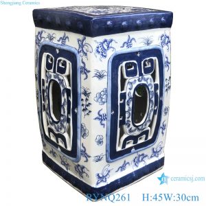 RYNQ261 Jingdezhen Blue and white Hollow out Square shape Home Seat Ceramic Garden Drum Stool