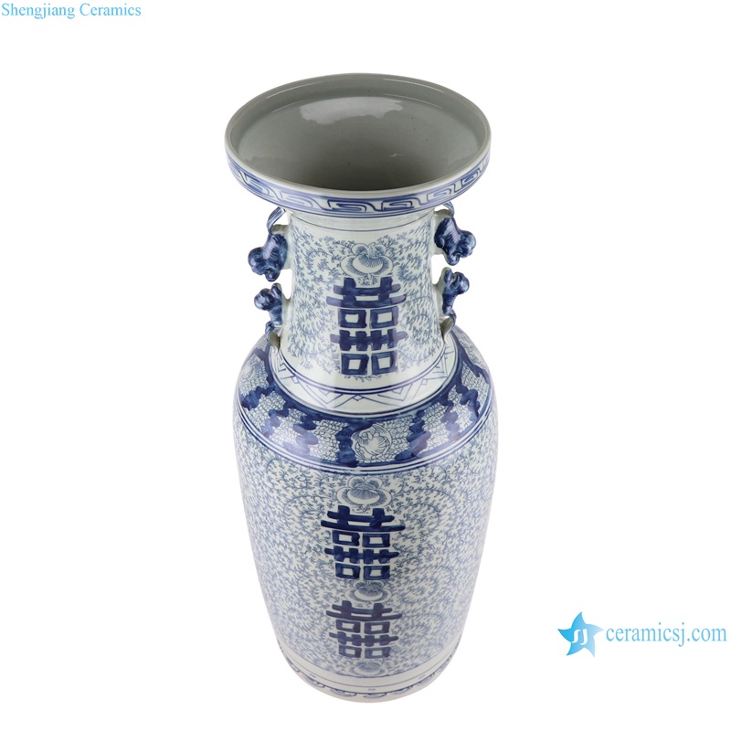 RYVM13 Antique Blue and white Porcelain Happiness letter design ceramic Vase with double ears