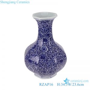 RZAP16 Blue and White Twisted Pattern Porcelain Octagonal Decorative Bottle Ceramic Vase