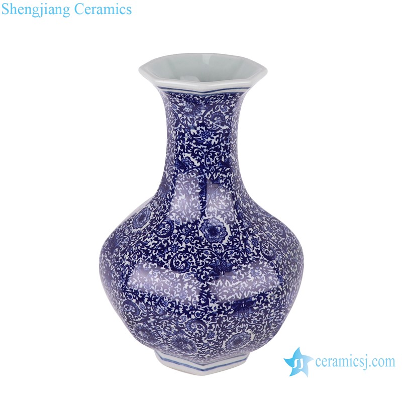 RZAP16 Blue and White Twisted Pattern Porcelain Octagonal Decorative Bottle Ceramic Vase