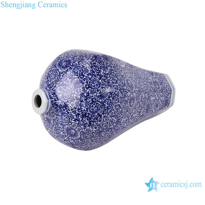 RZAP18 Twisted Flower Pattern Blue and White Ceramic Octagonal appreciation bottle Plum Vase