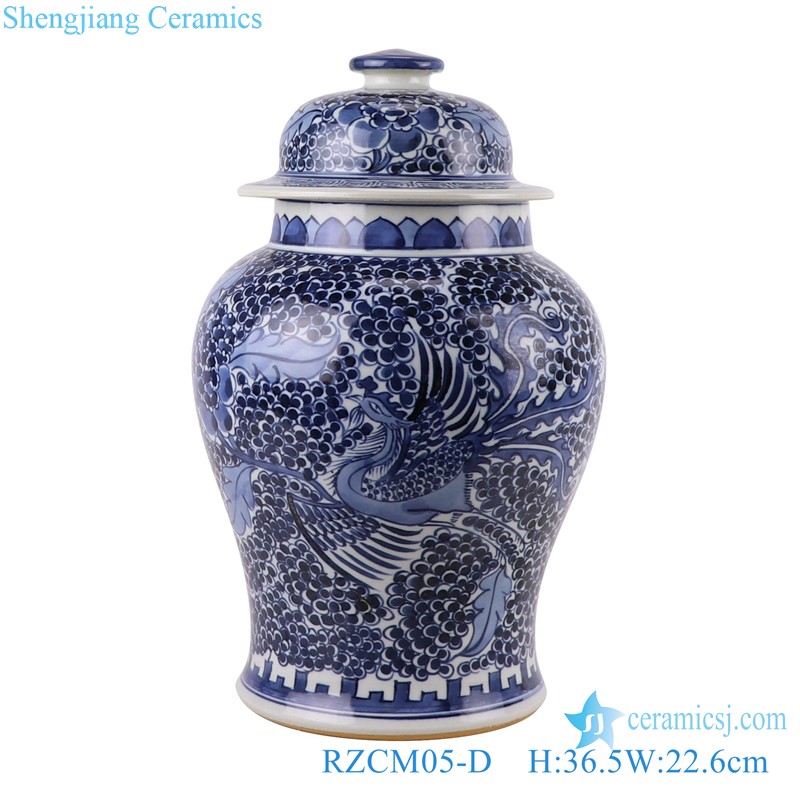 Blue and white Antique phoenix Ceramic Storage Holder Twisted Temple Ginger Lidded Jars