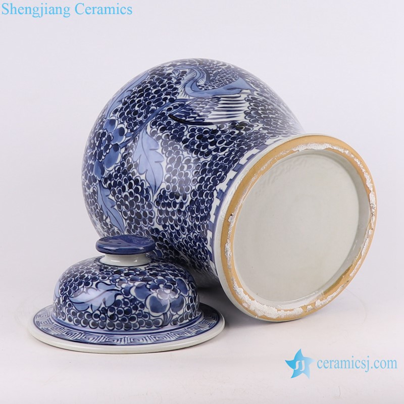 RZCM05-D Blue and white Antique phoenix Ceramic Storage Holder Twisted Temple Ginger Lidded Jars