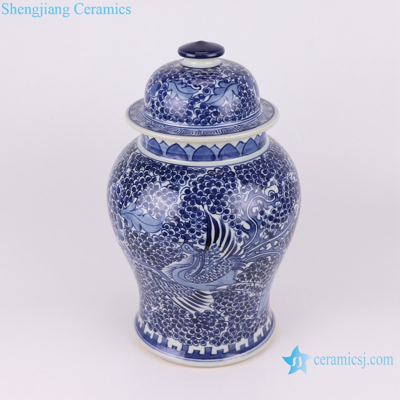 RZCM05-D Blue and white Antique phoenix Ceramic Storage Holder Twisted Temple Ginger Lidded Jars