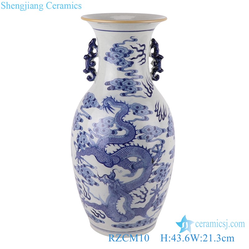 Antique Blue and White gourd bottle Ceramic Vase Porcelain Dragon Pattern with double ears