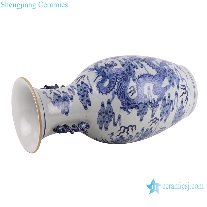 RZCM10 Antique Blue and White gourd bottle Ceramic Vase Porcelain Dragon Pattern with double ears