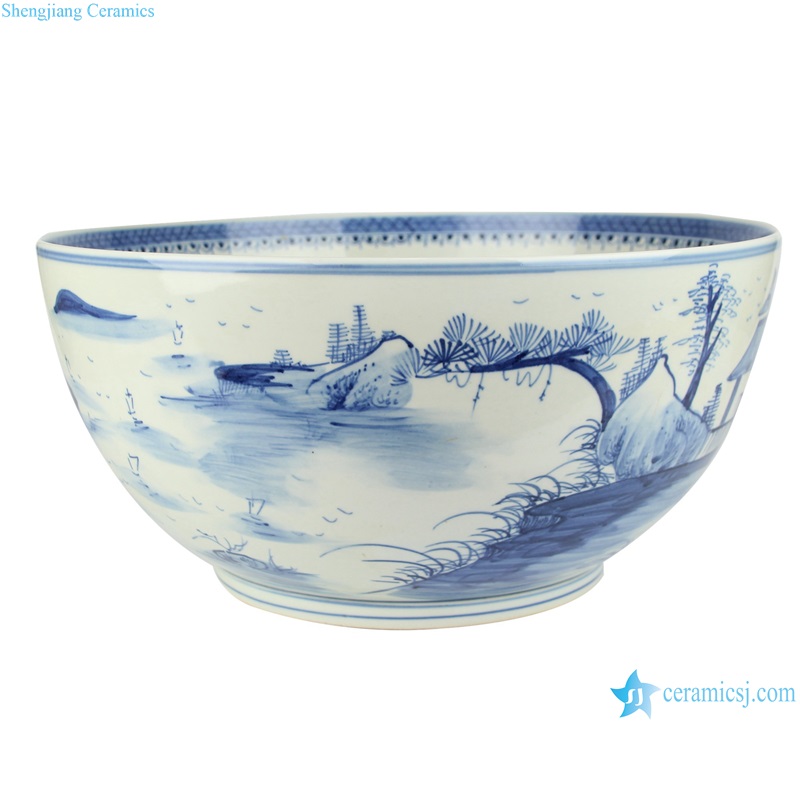 RZFH07-D Blue and white Porcelain Bowl Landscape House pattern ceramic planter flower pots