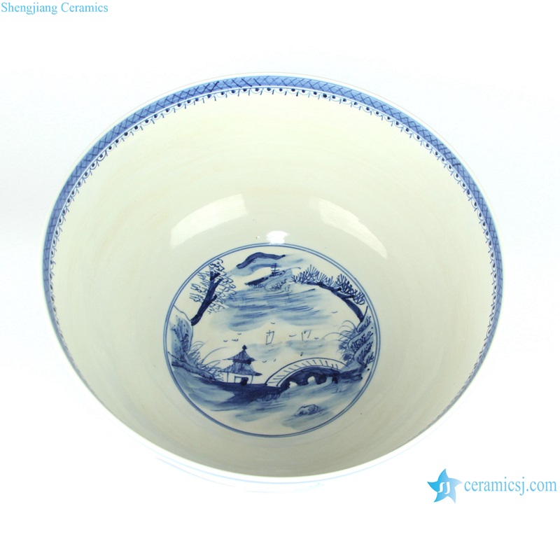 RZFH07-D Blue and white Porcelain Bowl Landscape House pattern ceramic planter flower pots