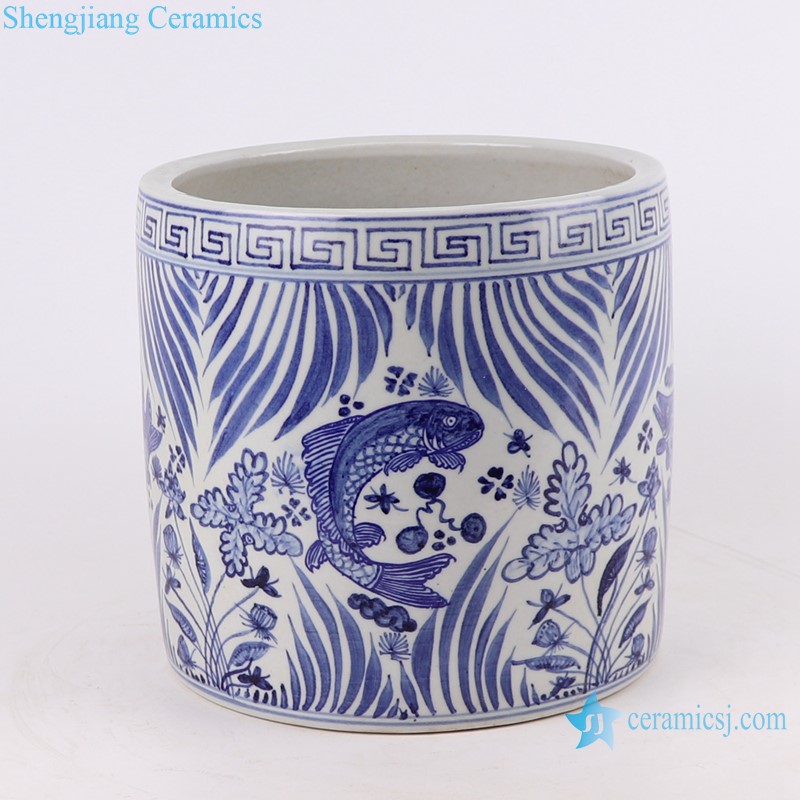 RZFH18-D Antique incense burner Blue and white Porcelain Lines and patterns Round Ceramic Pen Holder Container