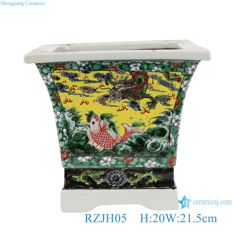 RZJH05 Contending colors Hand painted Fish Dragon Pattern Four sides Ceramic Flower pot Planter