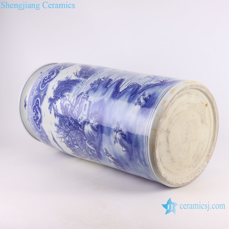 RZKJ12 Blue and White Ceramic Umbrella Stand Holder Round Straight cylinder Landscape Porcelain Vase