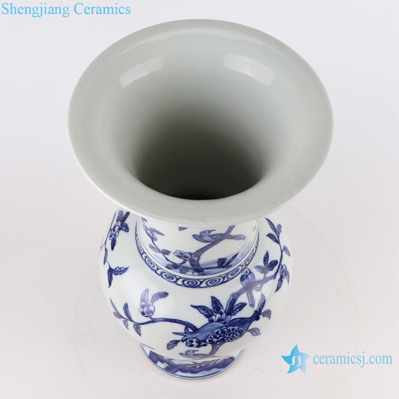 RZKJ13 Blue and white Ceramic wide mouth Tabletop Vase Flower and Bird pomegranate shape Mushroom bottle