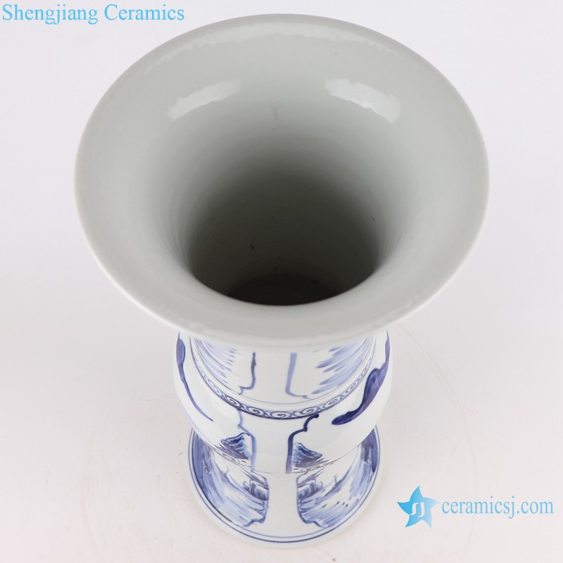 RZKJ15 Antique Blue and white Porcelain wide mouth Tabletop Vase Landscape Character pattern