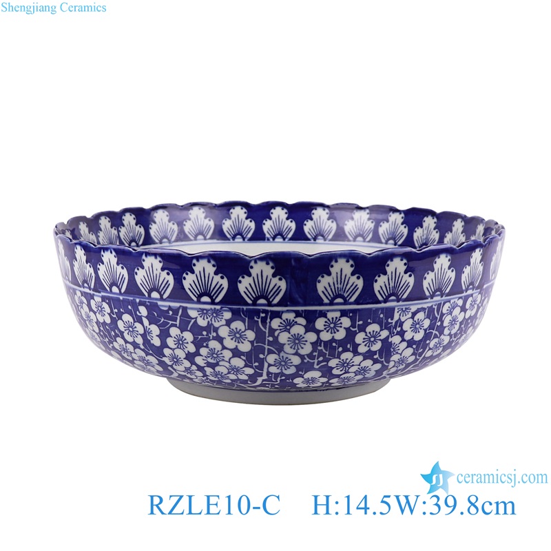 RZLE10-C Blue and White flower design Round shape basin Ceramic Plum Flower Bathroom Sink