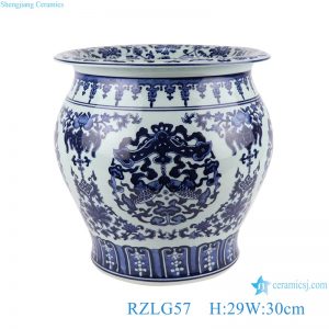 RZLG57 Blue and White Porcelain Double Fish Design Twisted flower Ceramic Small Flower Pot Planter