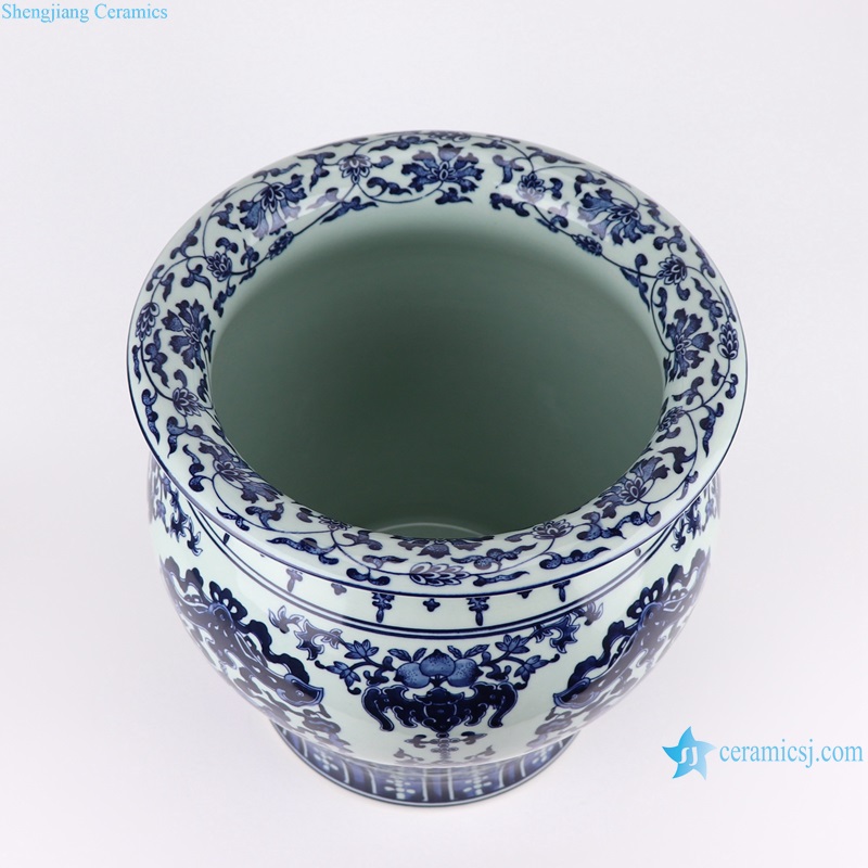 RZLG57 Blue and White Porcelain Double Fish Design Twisted flower Ceramic Small Flower Pot Planter