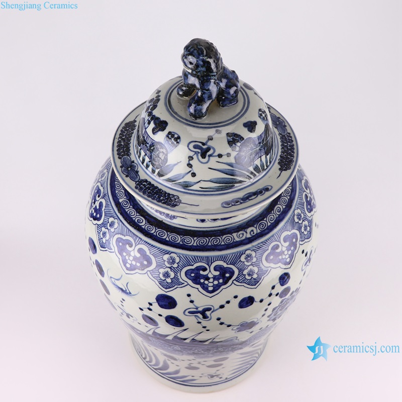 RZMA19-F Jingdezhen Blue and White Porcelain Fish Lines and patterns Grass Design Ceramic Storage Ginger lion Lidded Jars