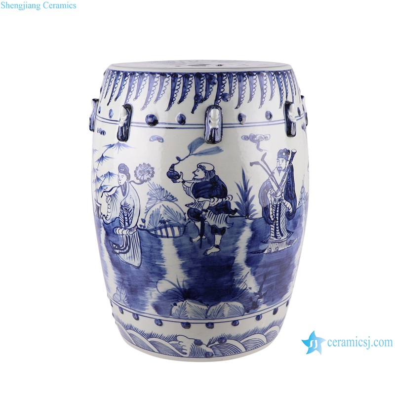 RZMA20-A Antique Blue and White Porcelain eight characters Ceramic Ancestor Garden Drum Stool Home seat