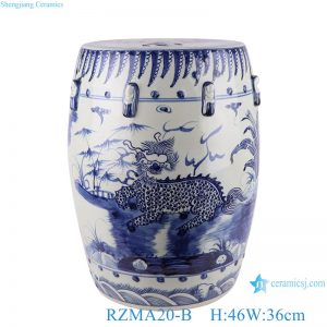 RZMA20-B Antique Blue and White Porcelain Kylin Unicorn pattern Ceramic Home seat Drum Stool
