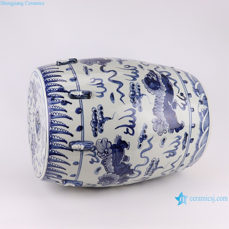 RZMA20-D Ceramic Home Chair Garden Drum Stool Blue and white Porcelain Fish grass pattern
