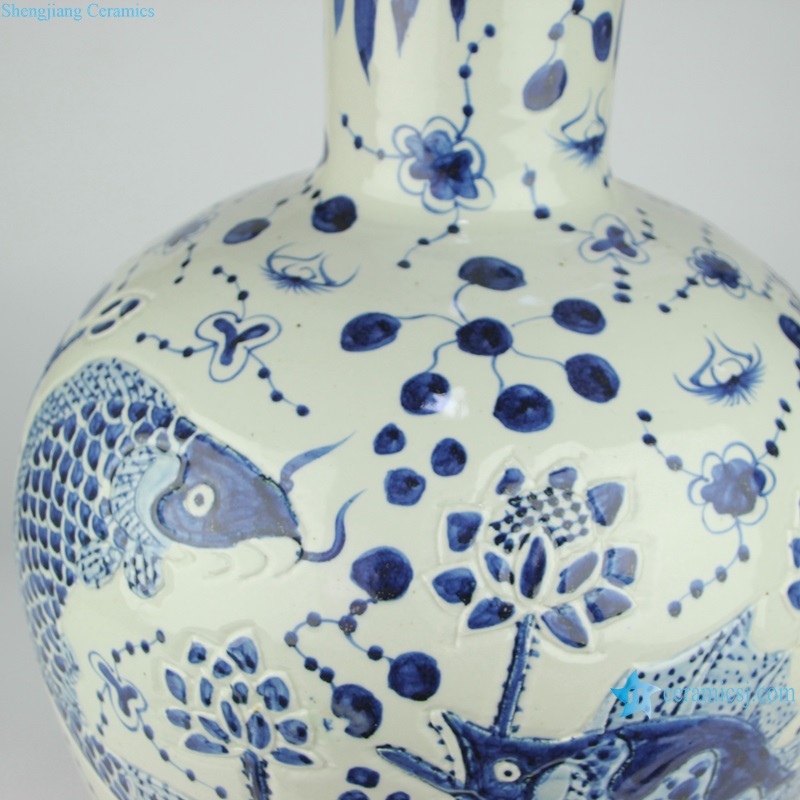RZMA23 blue and white Porcelain Fish Lines and patterns Ceramic Celestial bottle globular vase
