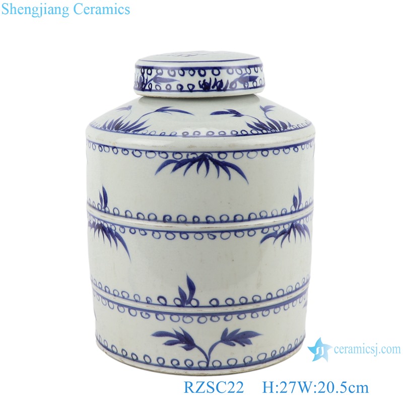 RZSC22 Antique blue and white Porcelain bamboo straight tube shape Ceramic tea canister