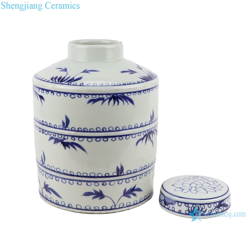 RZSC22 Antique blue and white Porcelain bamboo straight tube shape Ceramic tea canister