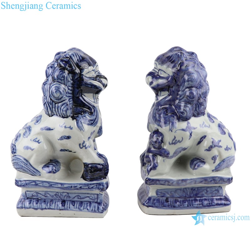 RZSC23 Antique blue and white Porcelain flame Cloud A pair of Poodle Ceramic Dog Statue