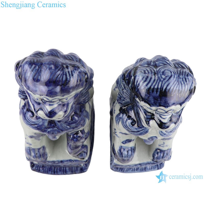 RZSC23 Antique blue and white Porcelain flame Cloud A pair of Poodle Ceramic Dog Statue