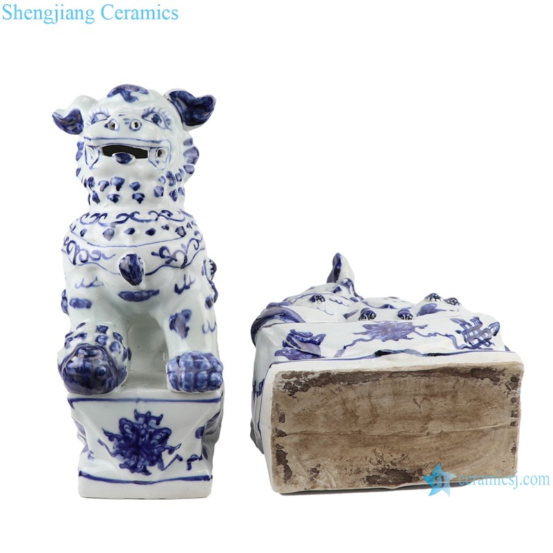 RZSC24 Antique blue and white Porcelain Poodle Ceramic Dog Statue