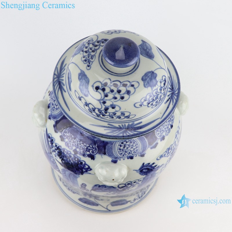 RZSC25 Antique Blue and white Porcelain Twisted phoenix Design Ceramic ginger jars decoration