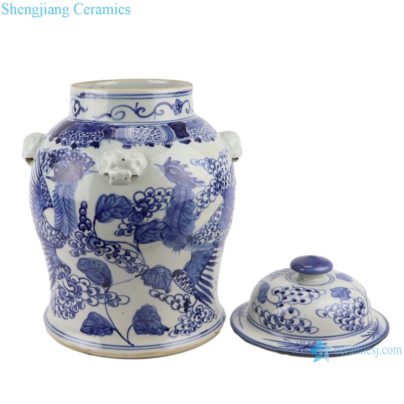 RZSC25 Antique Blue and white Porcelain Twisted phoenix Design Ceramic ginger jars decoration