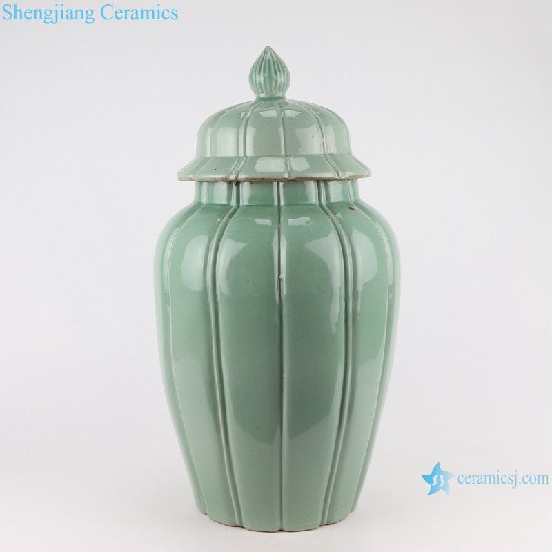RZSC33-35 Pure white/green color Glazed vertical corrugated ceramic general jars