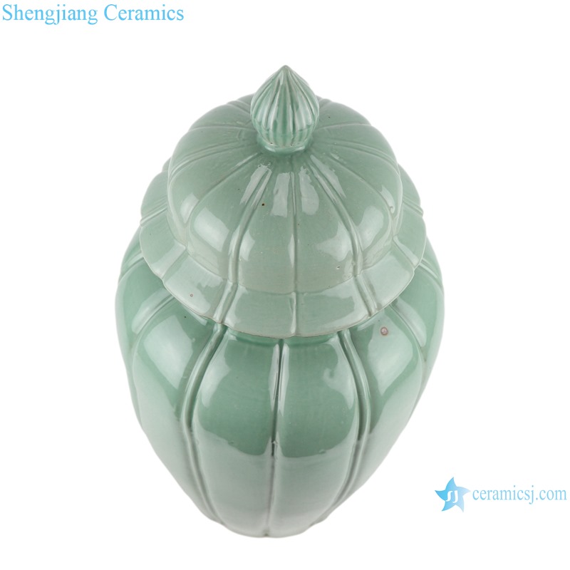 RZSC33-35 Pure white/green color Glazed vertical corrugated ceramic general jars