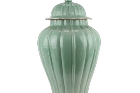 RZSC36 Color Green Glazed vertical corrugated Round shape ceramic general jars